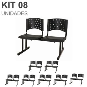 Kit 08 Cadeiras Longarinas PLÁSTICAS 02 Lugares - Cor PRETA 23024