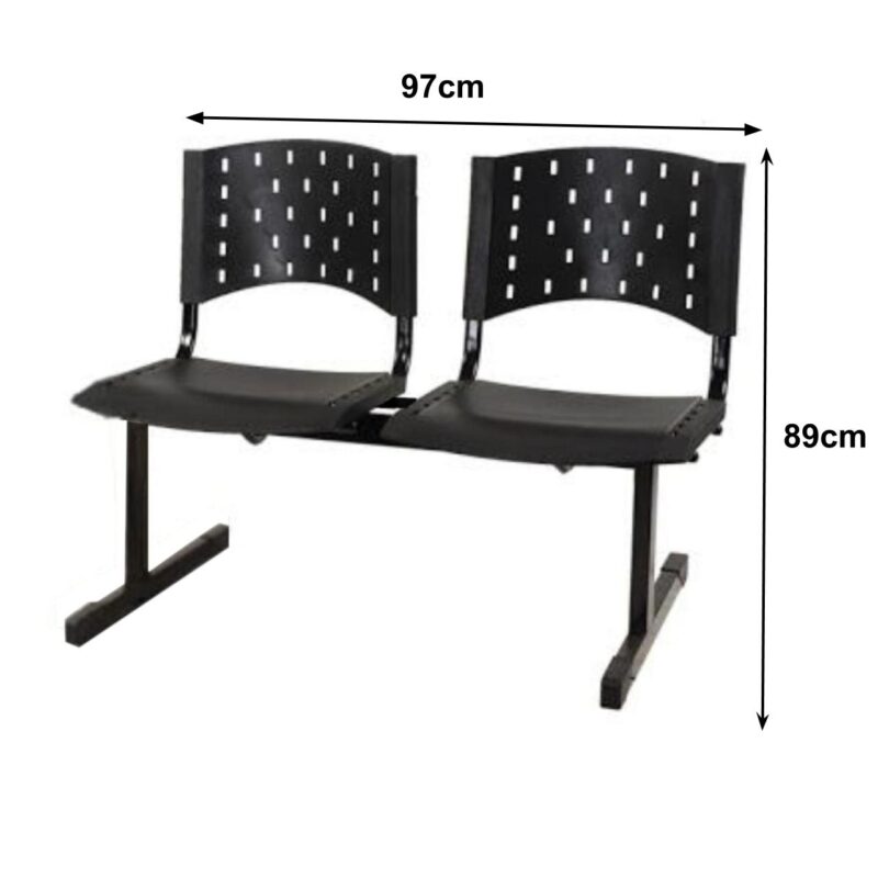 Kit 10 Cadeiras Longarinas PLÁSTICAS 02 Lugares - Cor PRETA 23026
