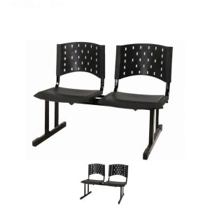 Kit 02 Cadeiras Longarinas PLÁSTICAS 02 Lugares - Cor PRETA - REALPLAST - 23018