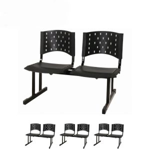 Kit Móveis Kit 04 Cadeiras Longarinas PLÁSTICAS 02 Lugares - Cor PRETA - REALPLAST - 23020