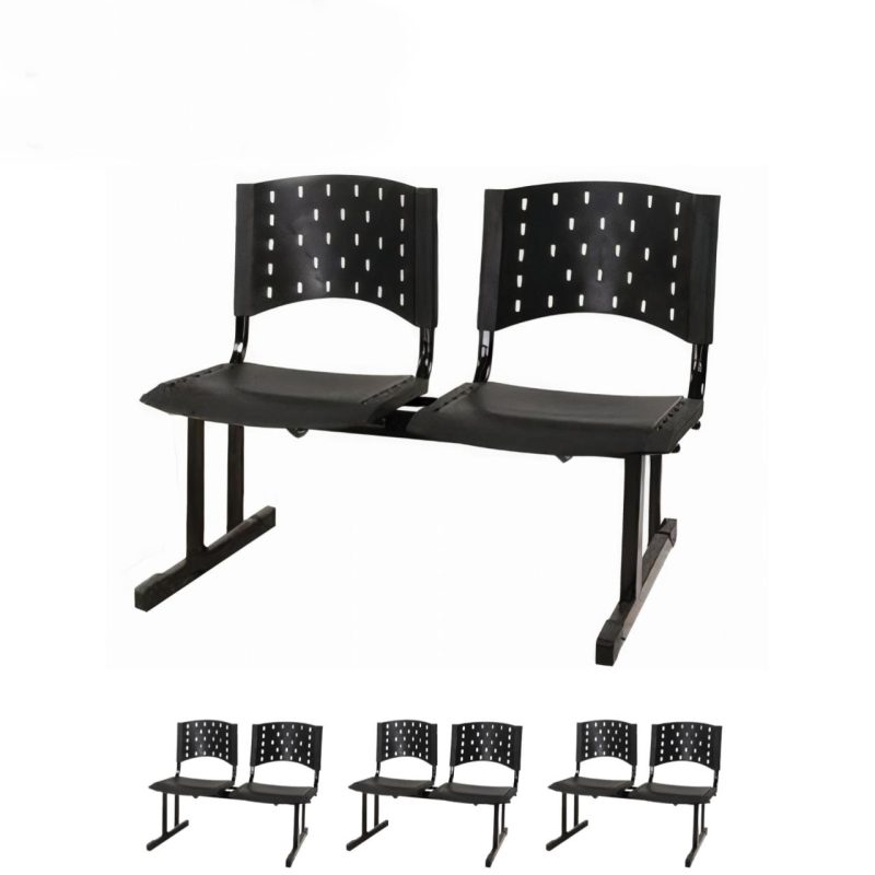 Kit Móveis Kit 04 Cadeiras Longarinas PLÁSTICAS 02 Lugares - Cor PRETA - REALPLAST - 23020