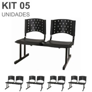 Kit 05 Cadeiras Longarinas PLÁSTICAS 02 Lugares - Cor PRETA 23021