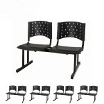 Kit Móveis Kit 05 Cadeiras Longarinas PLÁSTICAS 02 Lugares - Cor PRETA - REALPLAST - 23021