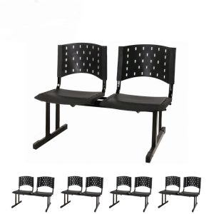 Kit Móveis Kit 05 Cadeiras Longarinas PLÁSTICAS 02 Lugares - Cor PRETA - REALPLAST - 23021