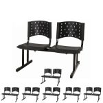 Kit Móveis Kit 07 Cadeiras Longarinas PLÁSTICAS 02 Lugares - Cor PRETA - REALPLAST - 23023