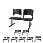 Kit Móveis Kit 08 Cadeiras Longarinas PLÁSTICAS 02 Lugares - Cor PRETA - REALPLAST - 23024