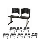 Kit Móveis Kit 09 Cadeiras Longarinas PLÁSTICAS 02 Lugares - Cor PRETA - REALPLAST -  23025