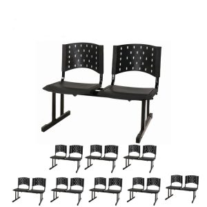 Kit Móveis Kit 09 Cadeiras Longarinas PLÁSTICAS 02 Lugares - Cor PRETA - REALPLAST -  23025