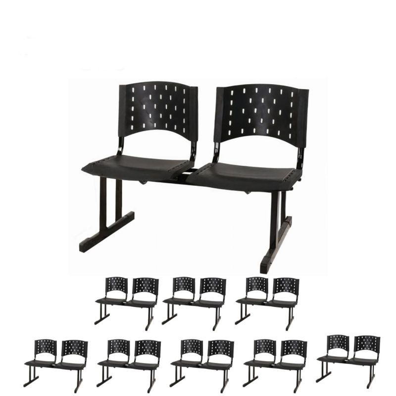 Kit Móveis Kit 09 Cadeiras Longarinas PLÁSTICAS 02 Lugares - Cor PRETA - REALPLAST -  23025