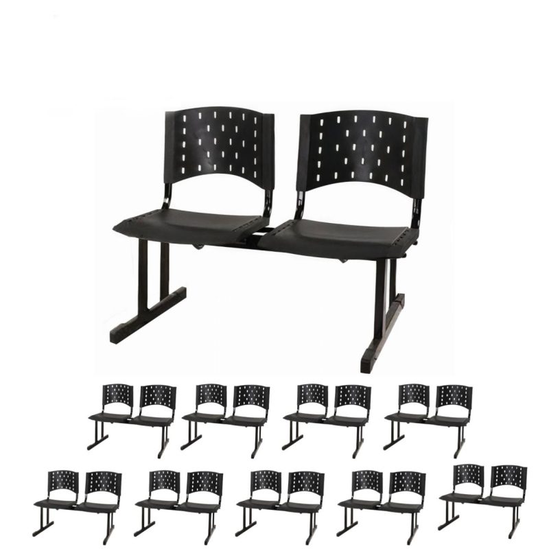 Kit Móveis Kit 10 Cadeiras Longarinas PLÁSTICAS 02 Lugares - Cor PRETA - REALPLAST - 23026 Kit Móveis Kit 10 Cadeiras Longarinas PLÁSTICAS 02 Lugares - Cor PRETA - REALPLAST - 23026