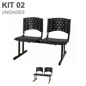 Kit 02 Cadeiras Longarinas PLÁSTICAS 02 Lugares - Cor PRETA 23018
