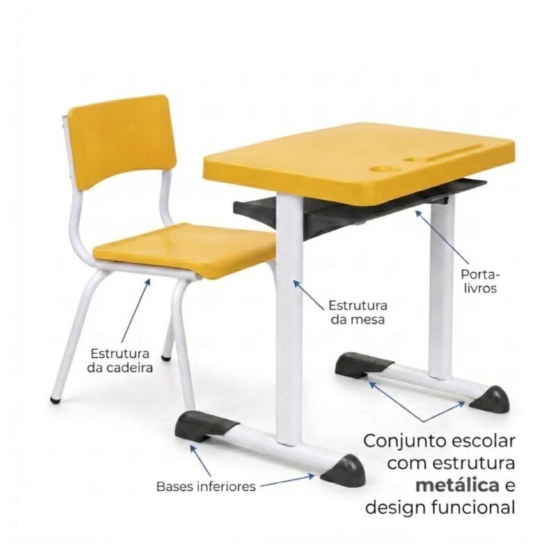 Conjunto Escolar Amarelo com Mesa e Cadeira 03 a 06 Anos
