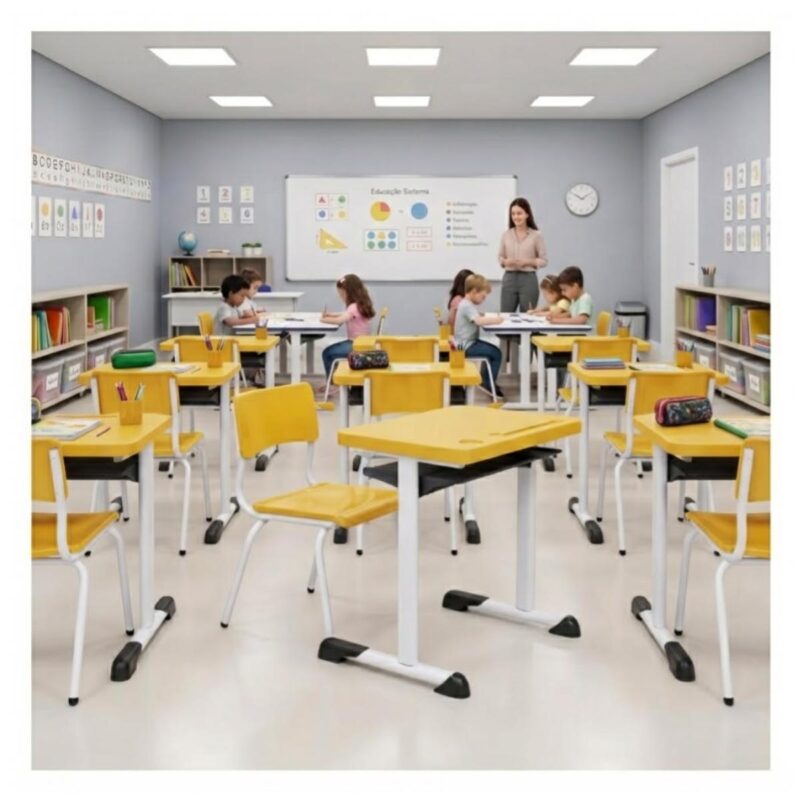Conjunto Escolar Amarelo com Mesa e Cadeira 03 a 06 Anos