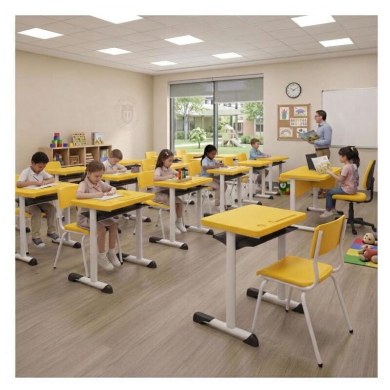 Conjunto Escolar Amarelo com Mesa e Cadeira 03 a 06 Anos
