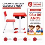 Conjunto Escolar Vermelho com Mesa e Cadeira 03 a 06 Anos