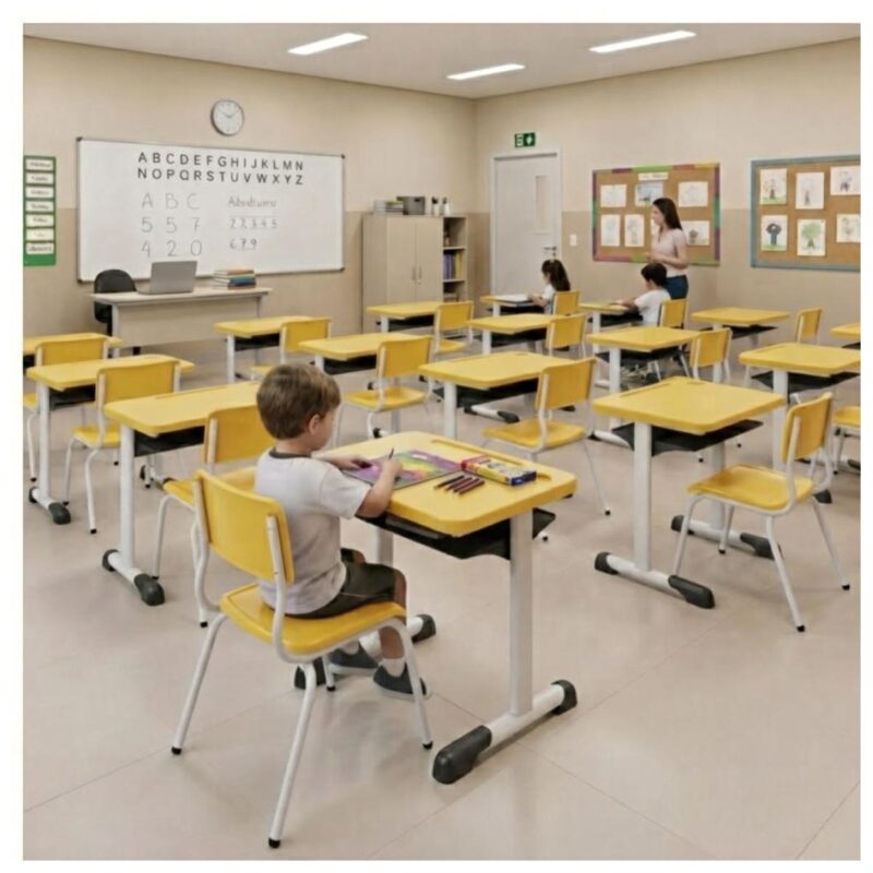 Conjunto Escolar Amarelo com Mesa e Cadeira 03 a 06 Anos