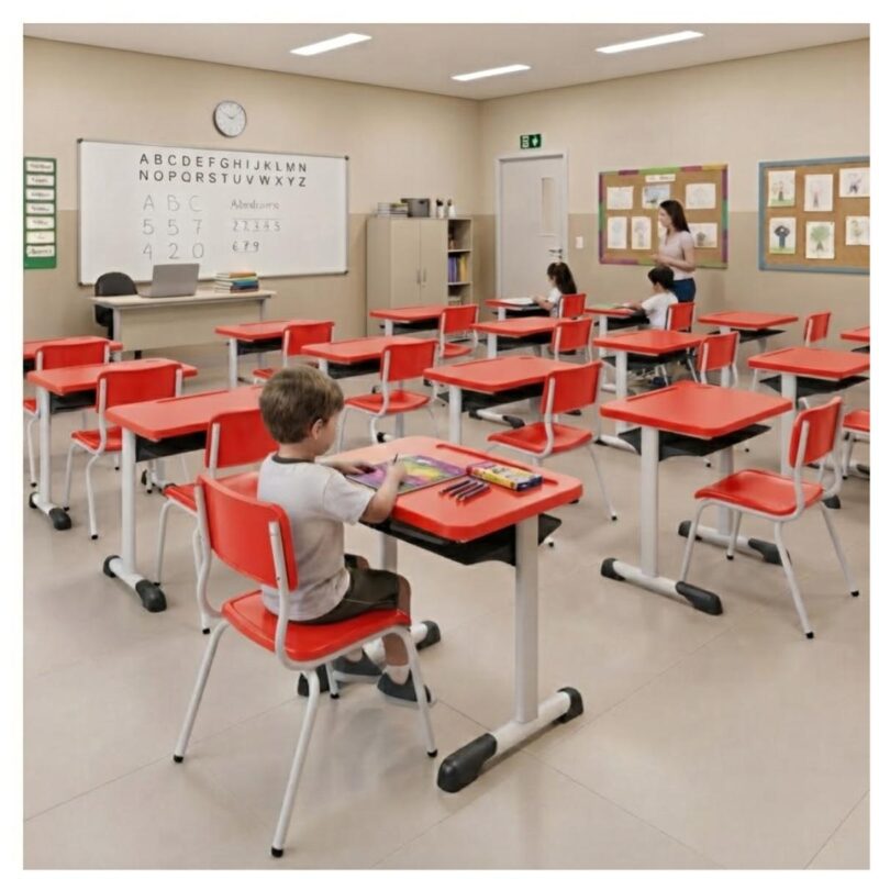Conjunto Escolar Vermelho com Mesa e Cadeira 03 a 06 Anos