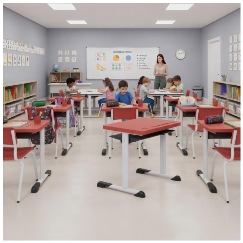 Conjunto Escolar Vermelho com Mesa e Cadeira 03 a 06 Anos