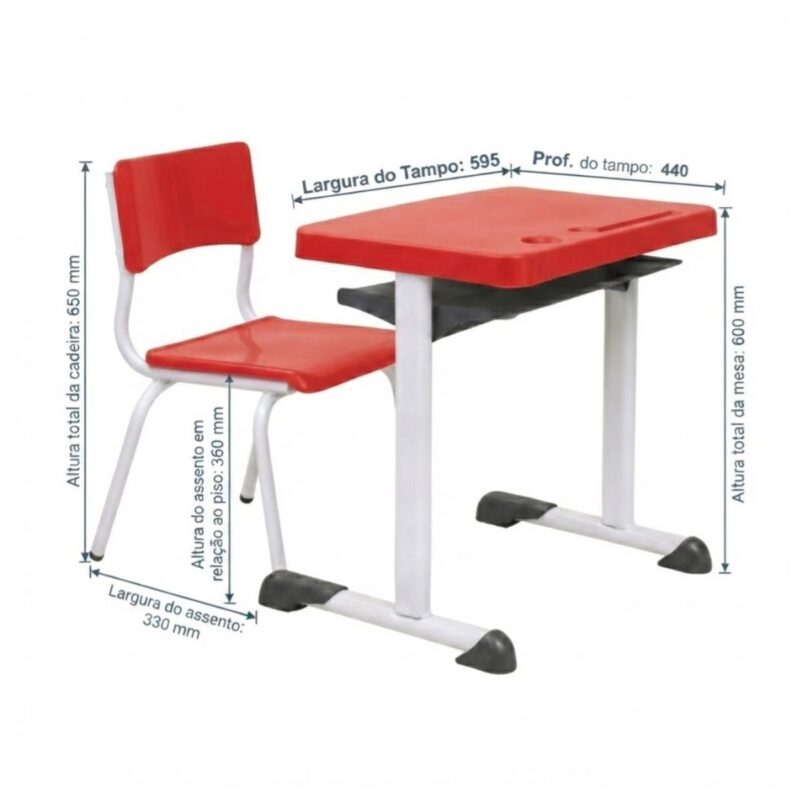 Conjunto Escolar Vermelho com Mesa e Cadeira 03 a 06 Anos