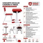 Conjunto Escolar Vermelho com Mesa e Cadeira 03 a 06 Anos