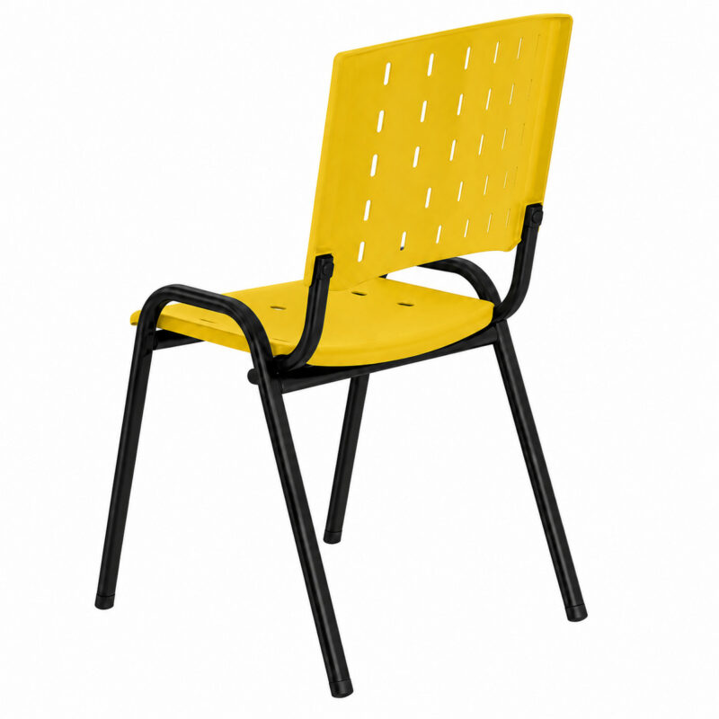 Cadeira Fixa Amarela com Braços em perspectiva traseira oposta, com estrutura de quatro pés