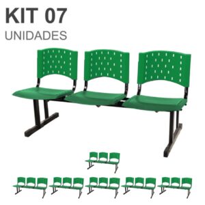 Kit 07 Cadeiras longarinas PLÁSTICAS 03 Lugares - Cor VERDE 23077