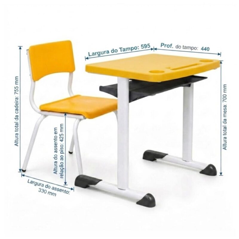 Conjunto Escolar Amarelo com Mesa e Cadeira 06 a 10 Anos