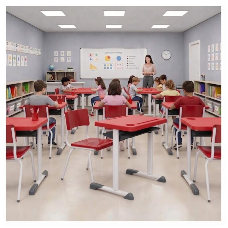 Conjunto Escolar Vermelha com Mesa e Cadeira 06 a 10 Anos