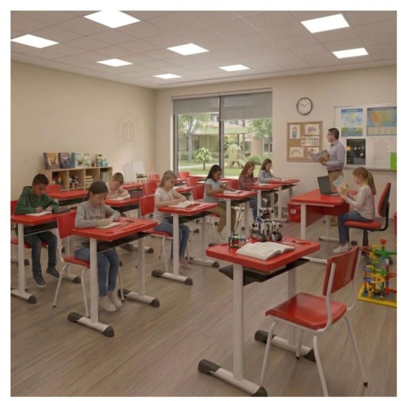 Conjunto Escolar Vermelha com Mesa e Cadeira 06 a 10 Anos