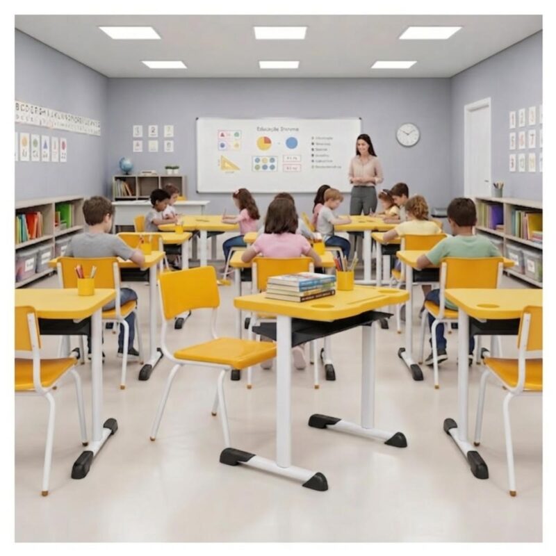 Conjunto Escolar Amarelo com Mesa e Cadeira 06 a 10 Anos