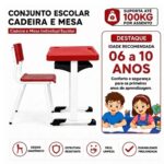 Conjunto Escolar Vermelha com Mesa e Cadeira 06 a 10 Anos