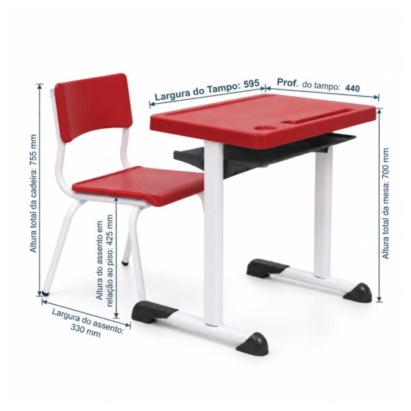 Conjunto Escolar Vermelha com Mesa e Cadeira 06 a 10 Anos