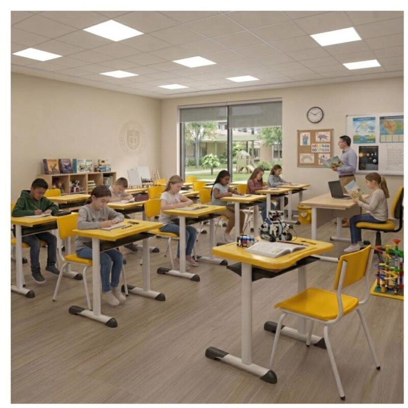Conjunto Escolar Amarelo com Mesa e Cadeira 06 a 10 Anos