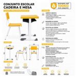 Conjunto Escolar Amarelo com Mesa e Cadeira 06 a 10 Anos
