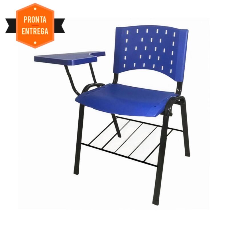 Kit 10 Cadeiras Plásticas Universitárias PRANCHETA PLÁSTICA com Porta Livros - Cor Azul 32034