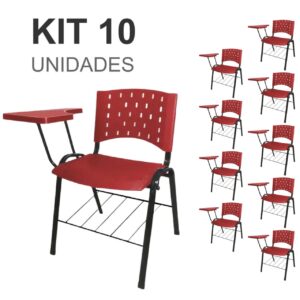 KIT 05 Cadeiras Universitárias com Prancheta e Porta Livros - Cor Preto - REAPLAST - 32043