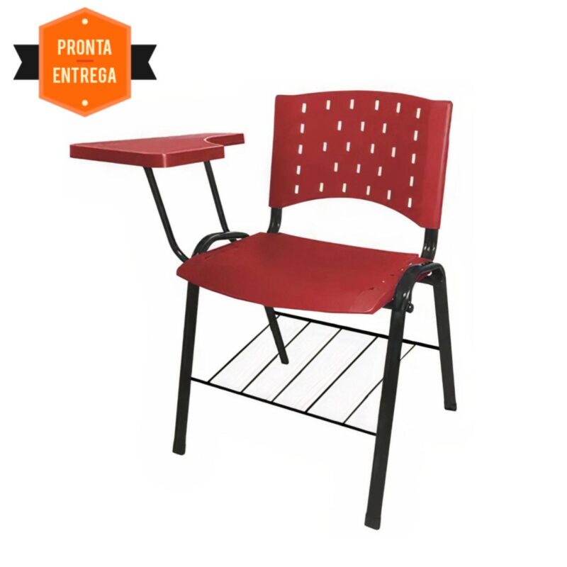 Kit 10 Cadeiras Plásticas Universitárias PRANCHETA PLÁSTICA com Porta Livros - Cor Vermelho 32035