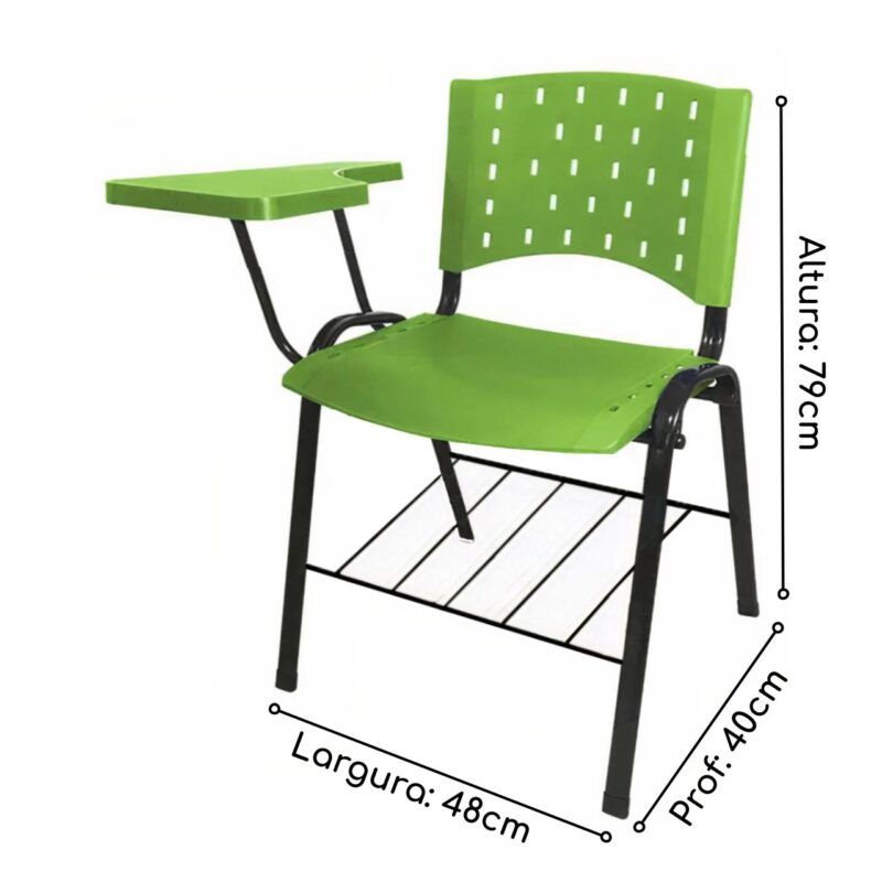 Kit 05 Cadeiras Plásticas Universitárias PRANCHETA PLÁSTICA com Porta Livros - Cor Verde 32040