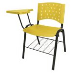 Kit 05 Cadeiras Plásticas Universitárias PRANCHETA PLÁSTICA com Porta Livros - Cor Amarelo 32041
