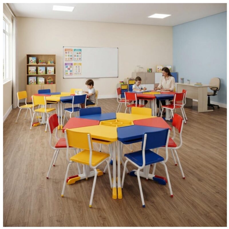 Conjunto Escolar Hexagonal Coletivo com 6 Lugares