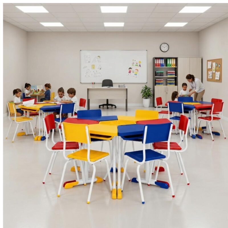 Conjunto Escolar Hexagonal Coletivo com 6 Lugares