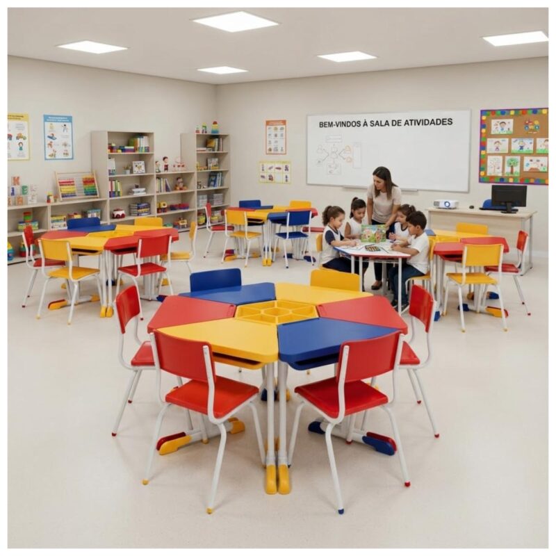 Conjunto Escolar Hexagonal Coletivo com 6 Lugares