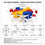 Conjunto Escolar Hexagonal Coletivo com 6 Lugares