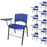 Móveis Escolares Kit 10 Cadeiras Plásticas Universitárias PRANCHETA PLÁSTICA com Porta Livros REALPLAST - Cor Azul 32034 Móveis Escolares Kit 10 Cadeiras Plásticas Universitárias PRANCHETA PLÁSTICA com Porta Livros REALPLAST - Cor Azul 32034