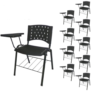 Móveis Escolares KIT 10 Cadeiras Universitárias com Prancheta e Porta Livros - Cor Preto - REAPLAST - 32042
