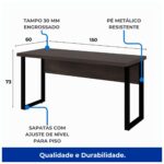 Mesa Escritório PÉ QUADRO 1,50x0,60m - S/ Gavetas - MARSALA/PRETO - 25472