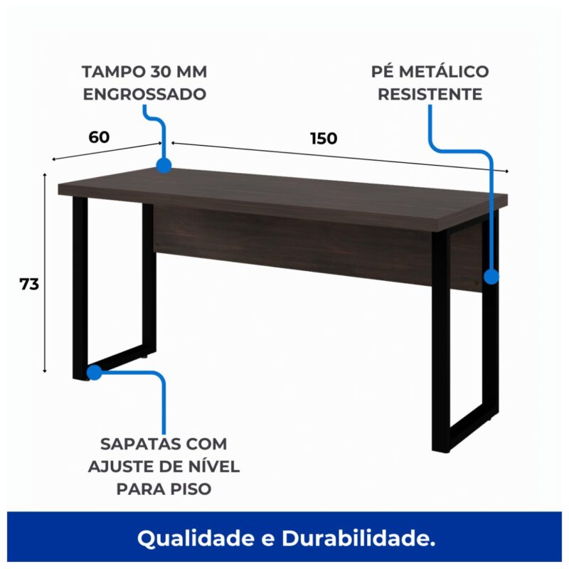 Mesa Escritório PÉ QUADRO 1,50x0,60m - S/ Gavetas - MARSALA/PRETO - 25472