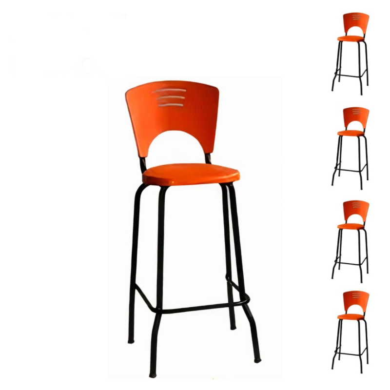 Cadeira Escritório KIT 05 Banquetas Fixa Alta Piacere - Cor Laranja - 34108 Cadeira Escritório KIT 05 Banquetas Fixa Alta Piacere - Cor Laranja - 34108