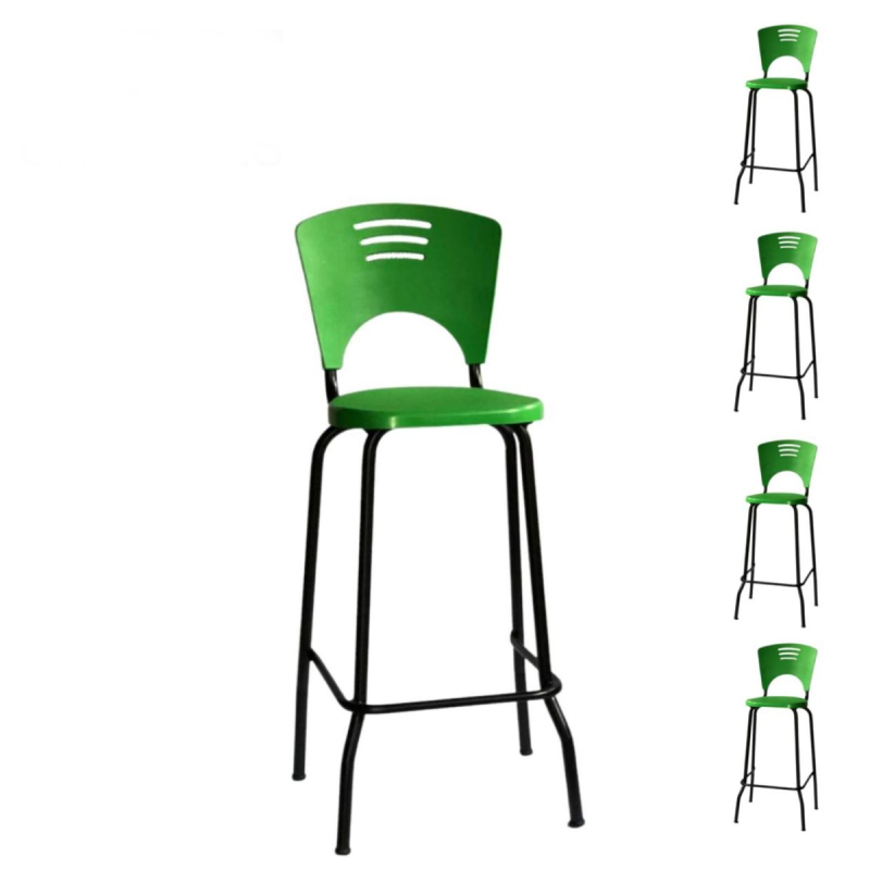 Cadeira Escritório KIT 05 Banquetas Fixa Alta Piacere - Cor Verde - 34106 Cadeira Escritório KIT 05 Banquetas Fixa Alta Piacere - Cor Verde - 34106