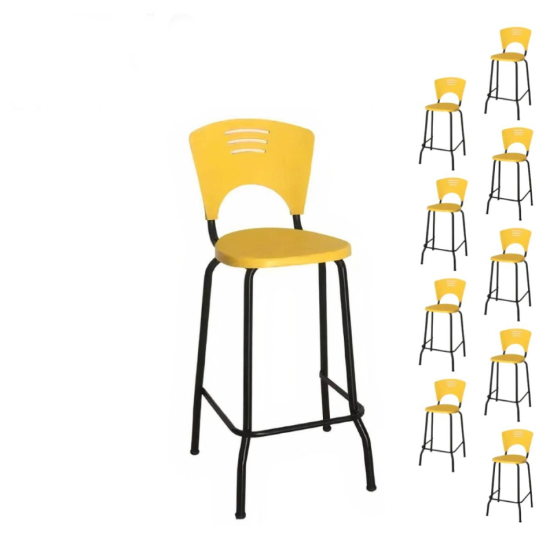 Cadeira Escritório KIT 10 Banquetas Fixa Alta Piacere - Cor Amarelo - 34113 Cadeira Escritório KIT 10 Banquetas Fixa Alta Piacere - Cor Amarelo - 34113